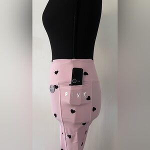 Pink Victoria Secret Heart Print Leggings with Silver Accents & Pockets. Size:XS